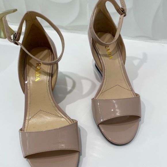 Prada Nude Wedge Patent Leather Sandal 6 AUTHENTIC BRAND NEW - Picture 4 of 6